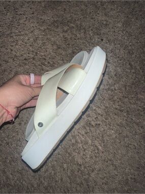 UGG White Platform Crisscross Slide Sandals